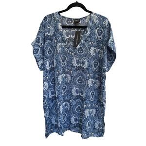 NWT Cover 2 Cover XS Blue White Etolile Paisley Sheer Swim Coverup VNeck #2265